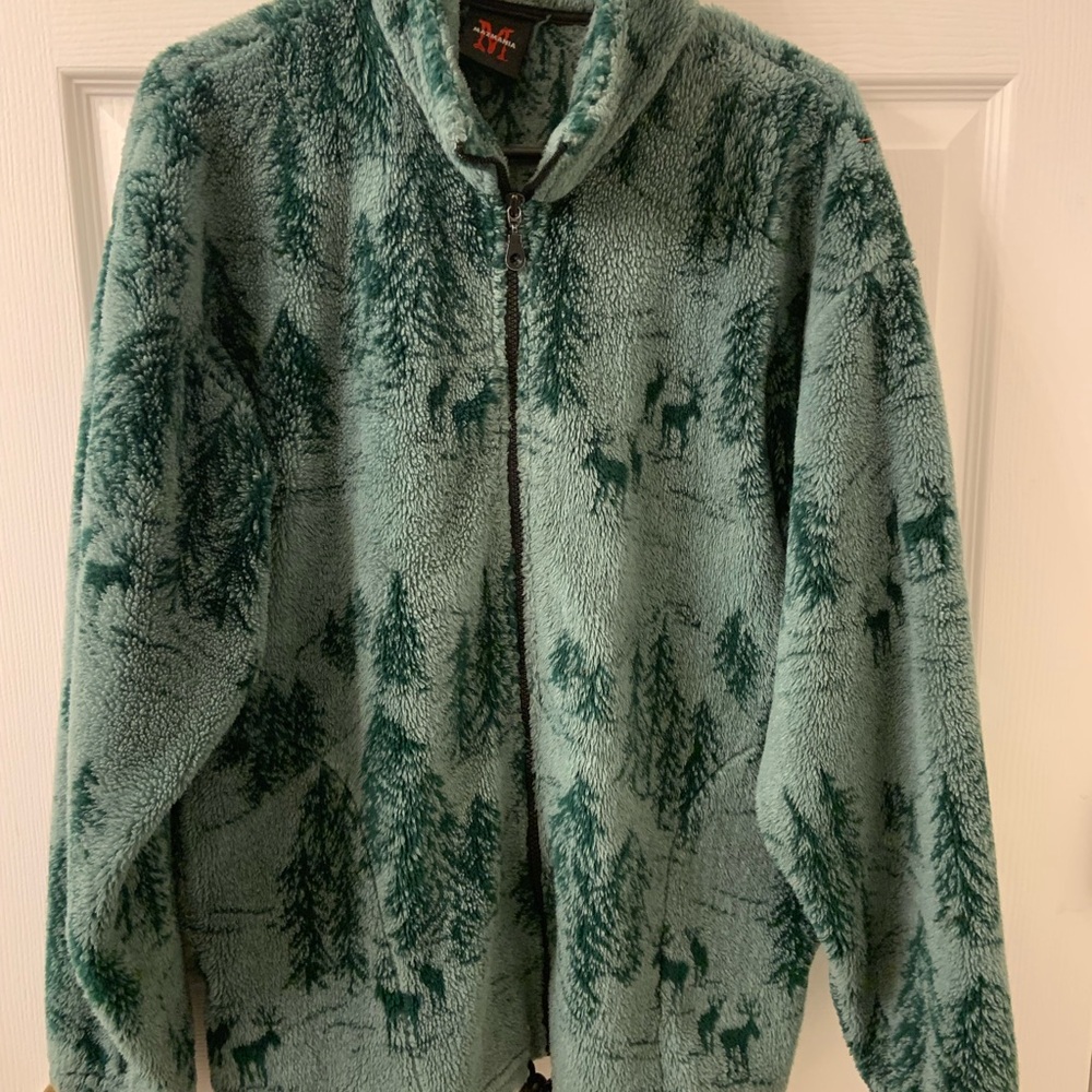 Green Fleece Jacket with Forest Print